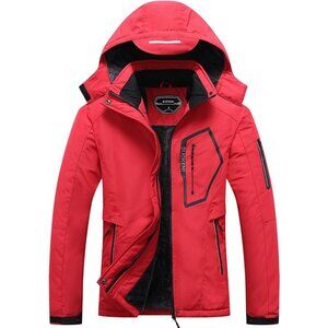 Women's Red Waterproof Winter Hooded Raincoat Fabric Ski Snow Jacket Coat